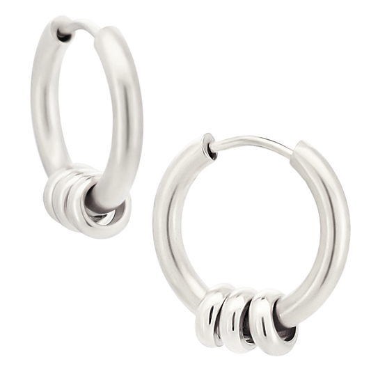 Triple Ring Huggie Hoop Earrings - Pair - 316L Stainless Steel