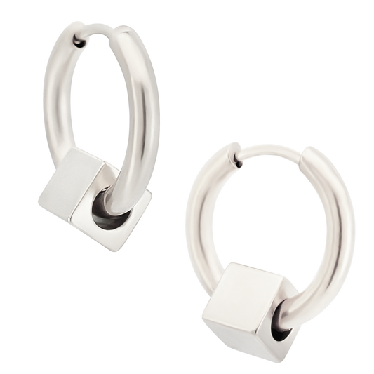 Cube Huggie Hoop Earrings - Pair - 316L Stainless Steel