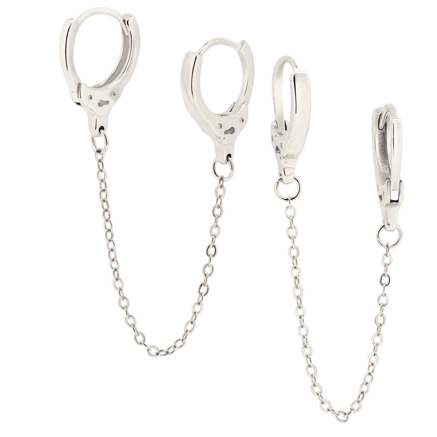 Handcuffs Dangling Earrings - Pair - 925 Sterling Silver