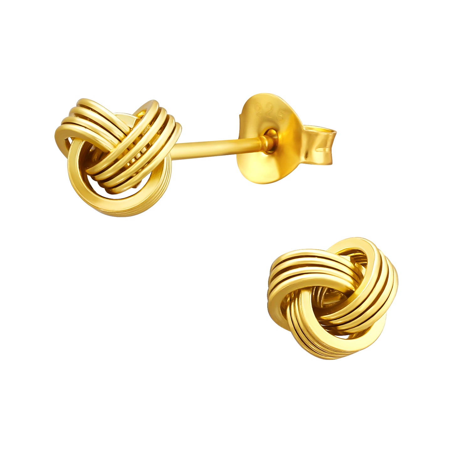Knot Stud Earrings - Pair - Gold Plated 925 Sterling Silver