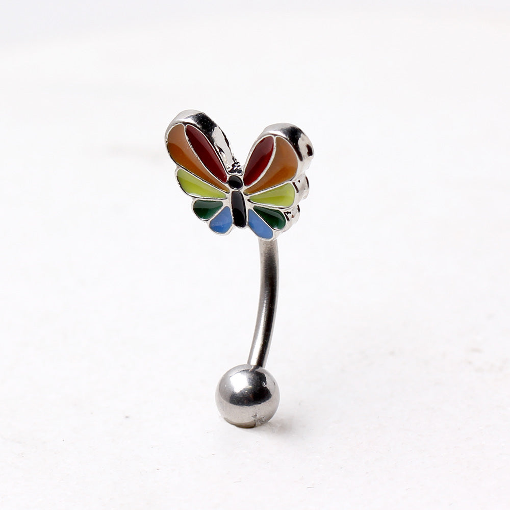 Rainbow Butterfly Eyebrow Curved Barbell - 316L Stainless Steel