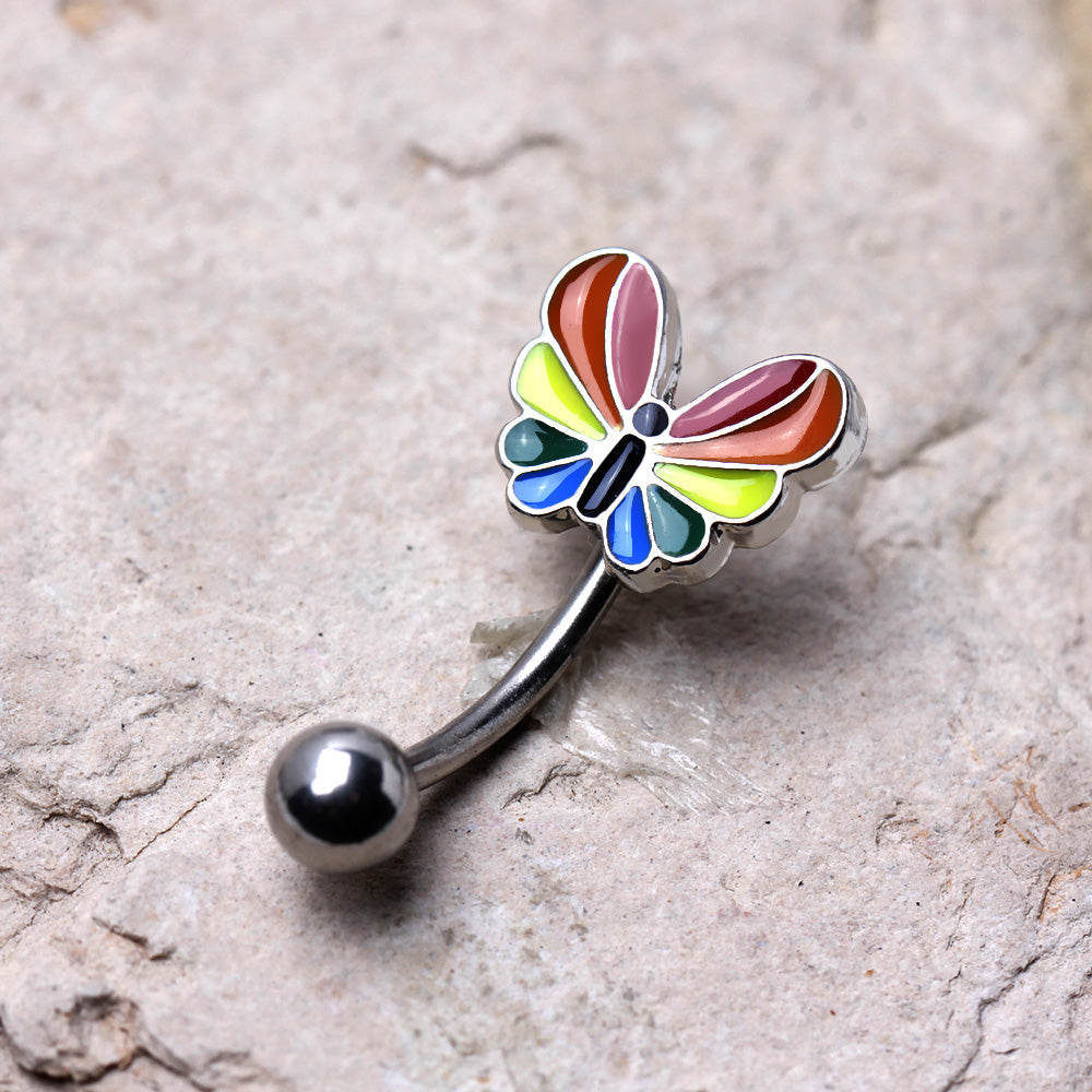 Rainbow Butterfly Eyebrow Curved Barbell - 316L Stainless Steel