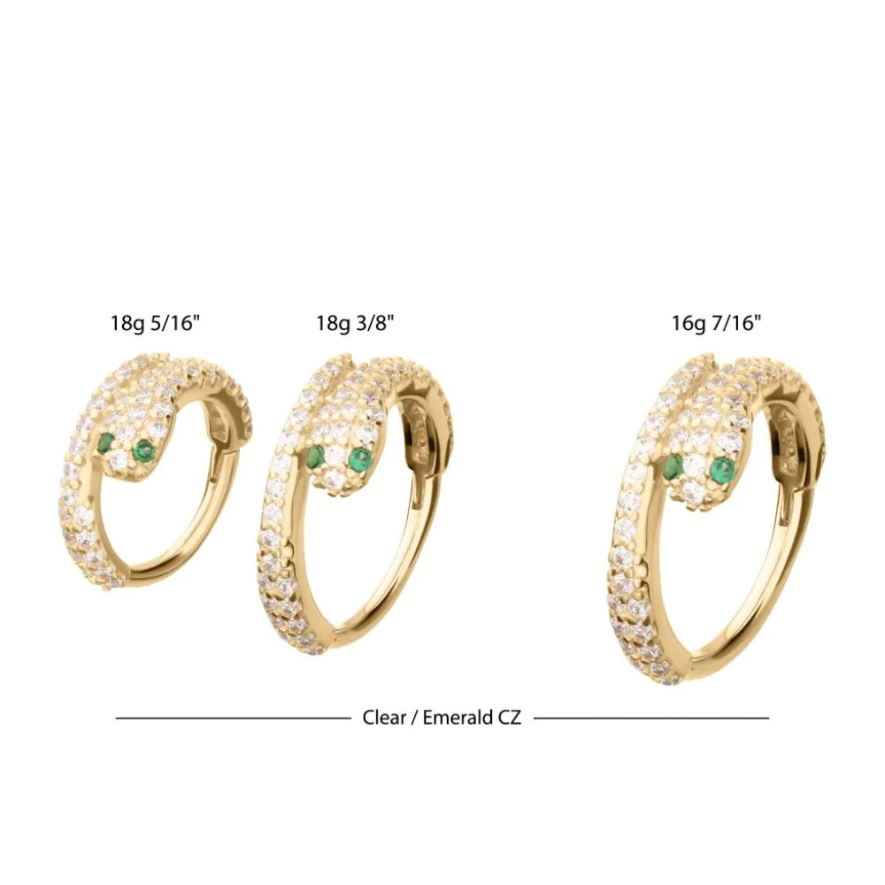 Clear CZ Emerald-Eye Snake Side Facing Hinged Segment Clicker - 14kt Gold
