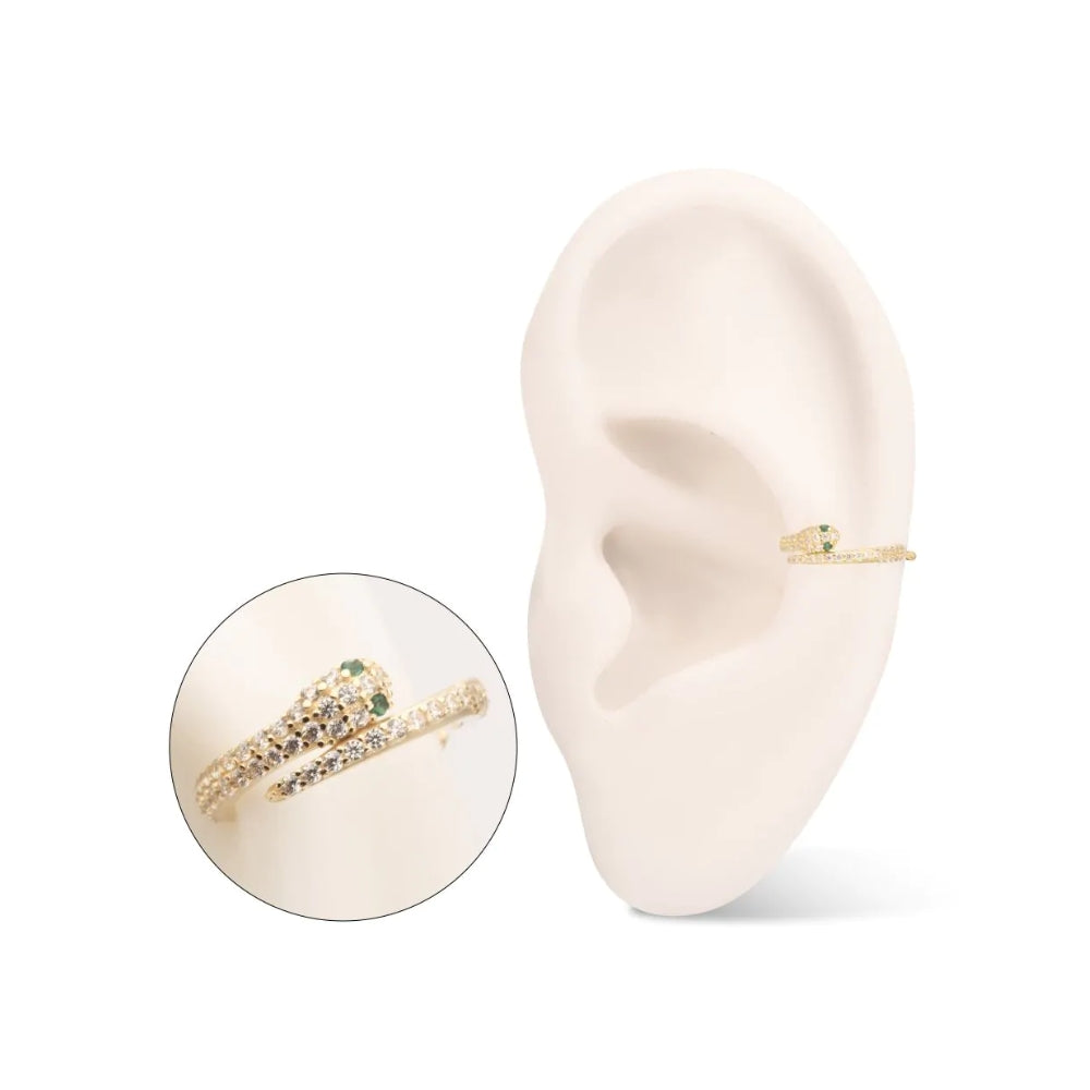 Clear CZ Emerald-Eye Snake Side Facing Hinged Segment Clicker - 14kt Gold