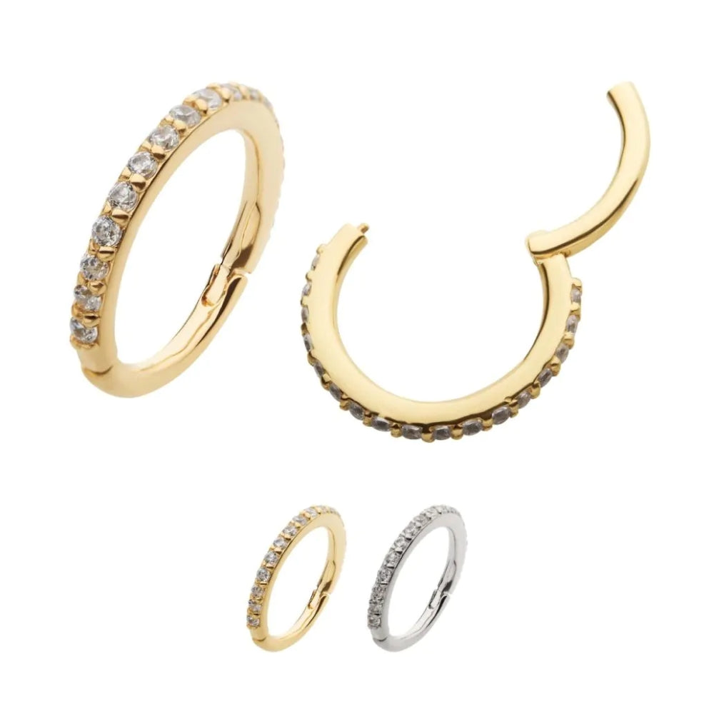 Eternity Round CZ Gem Side Facing Hinged Segment Clicker - 14kt Gold
