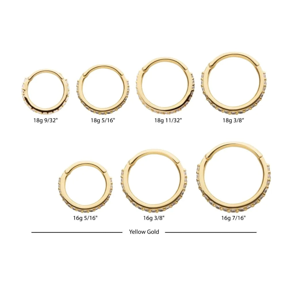 Eternity Round CZ Gem Side Facing Hinged Segment Clicker - 14kt Gold