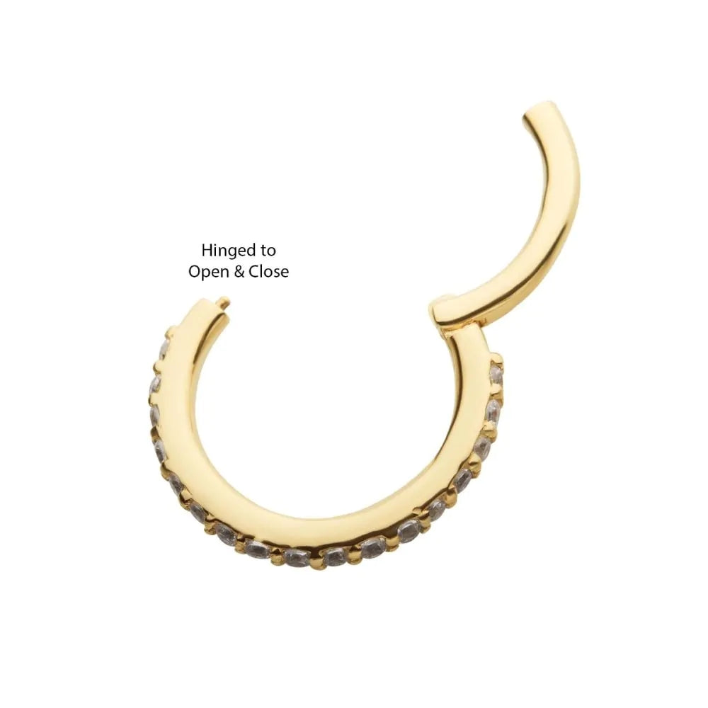 Eternity Round CZ Gem Side Facing Hinged Segment Clicker - 14kt Gold
