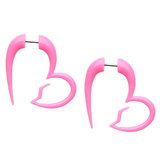 Pink Broken Heart Shaped Fake Hanging Taper Earrings - Acrylic - Pair