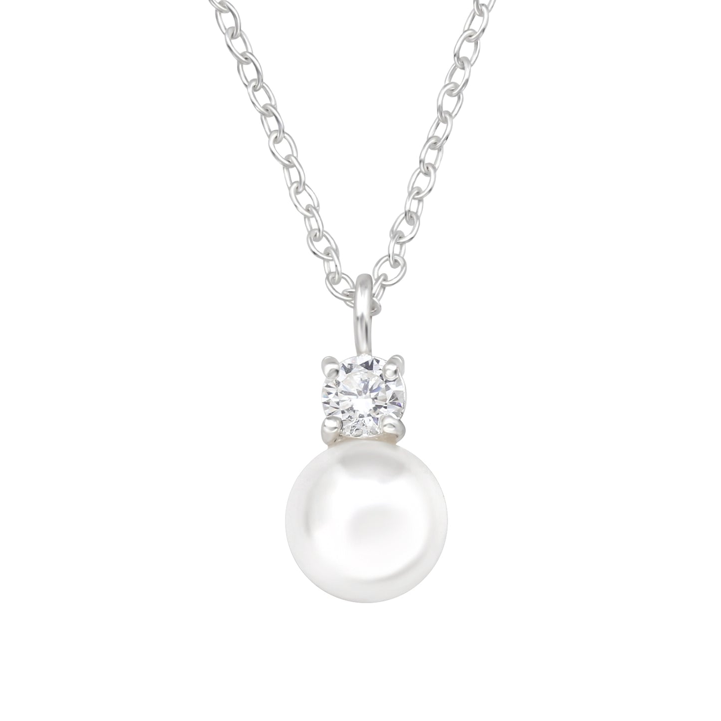 CZ Crystal with Synthetic Pearl Pendant Necklace - 925 Sterling Silver