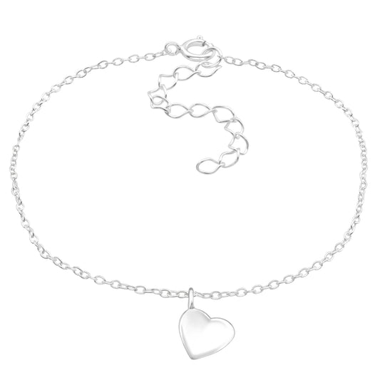 Polished Heart Bracelet - 925 Sterling Silver