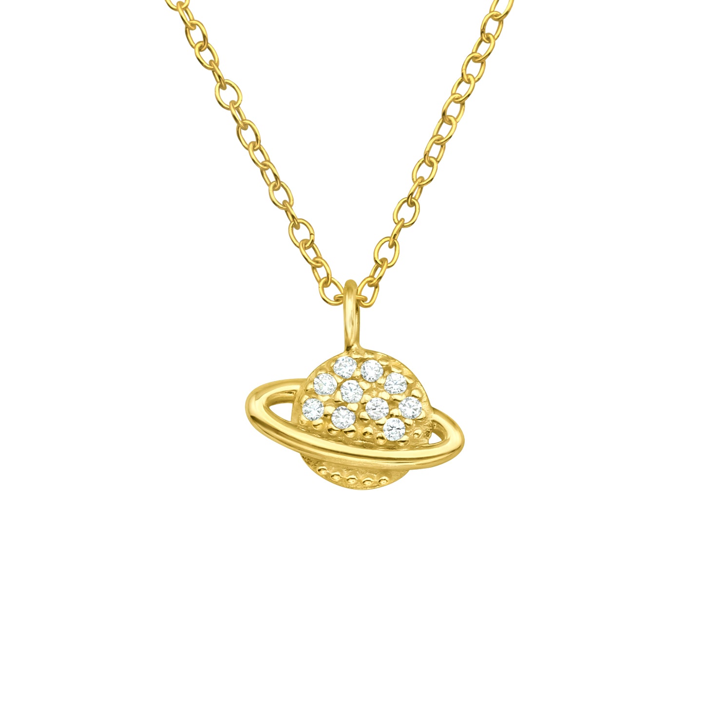 CZ Crystal Saturn Planet Pendant Necklace - 925 Sterling Silver