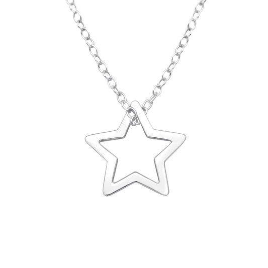 Star Outline Pendant Necklace - 925 Sterling Silver