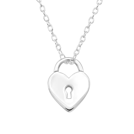 Heart Lock Pendant Necklace - 925 Sterling Silver