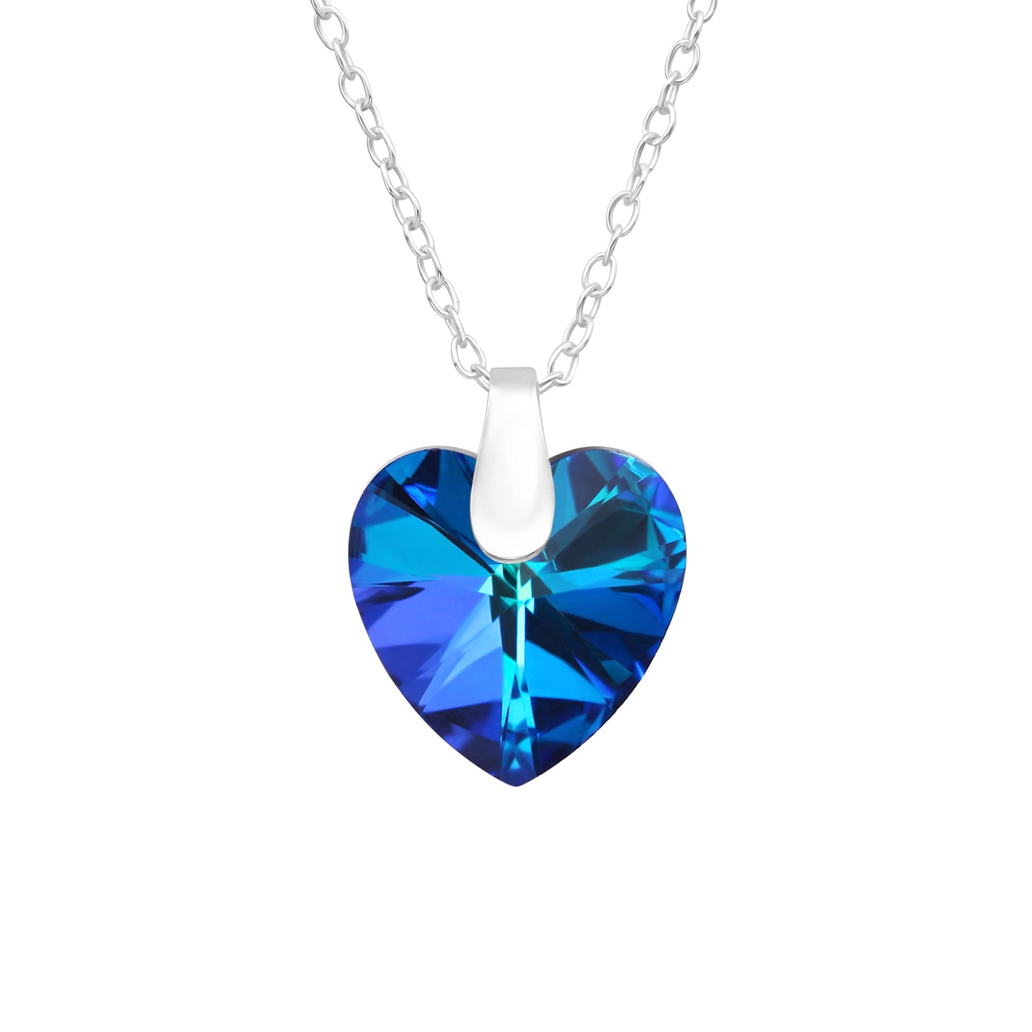 Blue Crystal Heart Pendant Necklace - 925 Sterling Silver