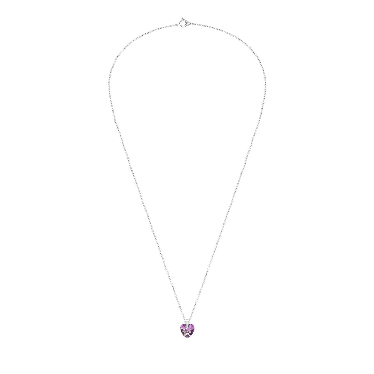 Purple Crystal Heart Pendant Necklace - 925 Sterling Silver