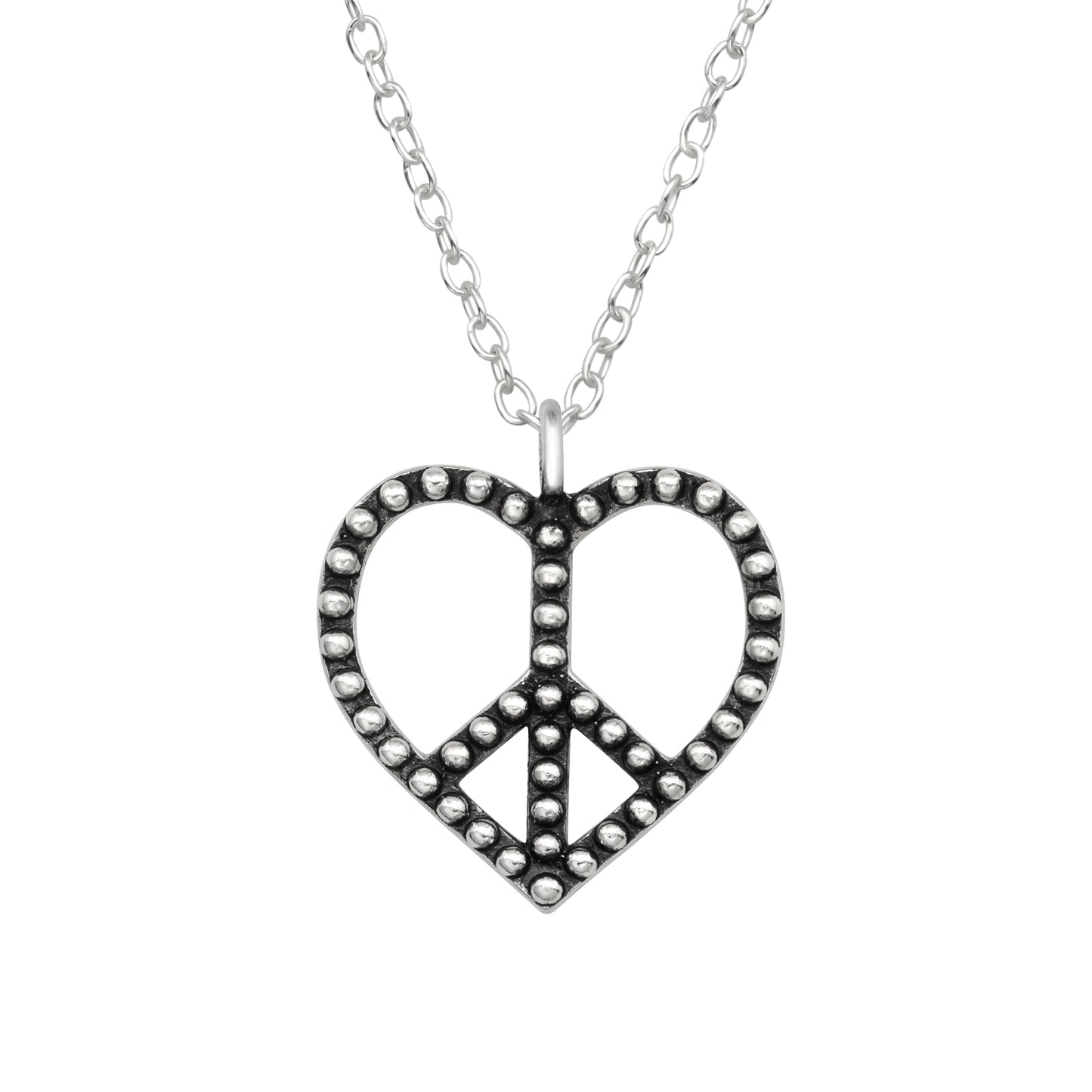 Peace Sign Heart Pendant Necklace - 925 Sterling Silver