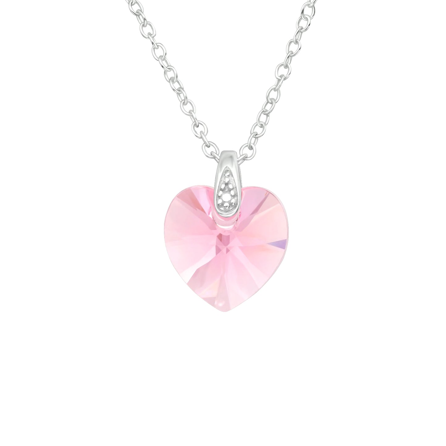 Pink Crystal Heart Pendant Necklace - 925 Sterling Silver