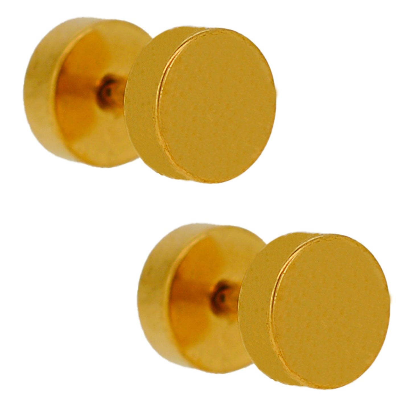 Round Disc Fake Cheater Plug Earrings - 316L Stainless Steel - Pair