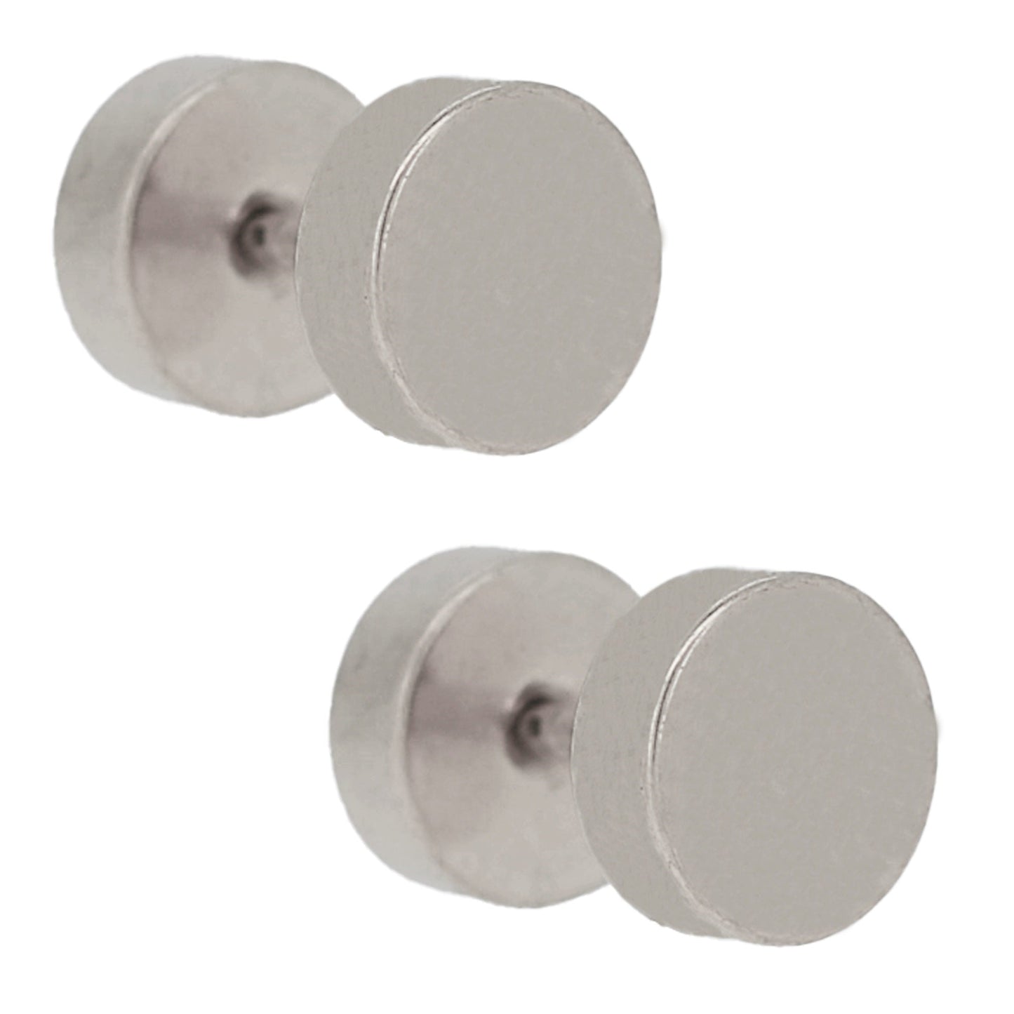 Round Disc Fake Cheater Plug Earrings - 316L Stainless Steel - Pair