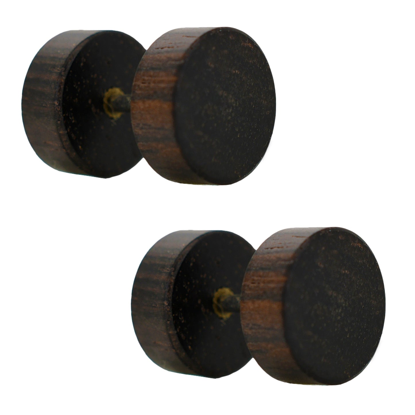 Round Wood Fake Cheater Plug Earrings - Pair