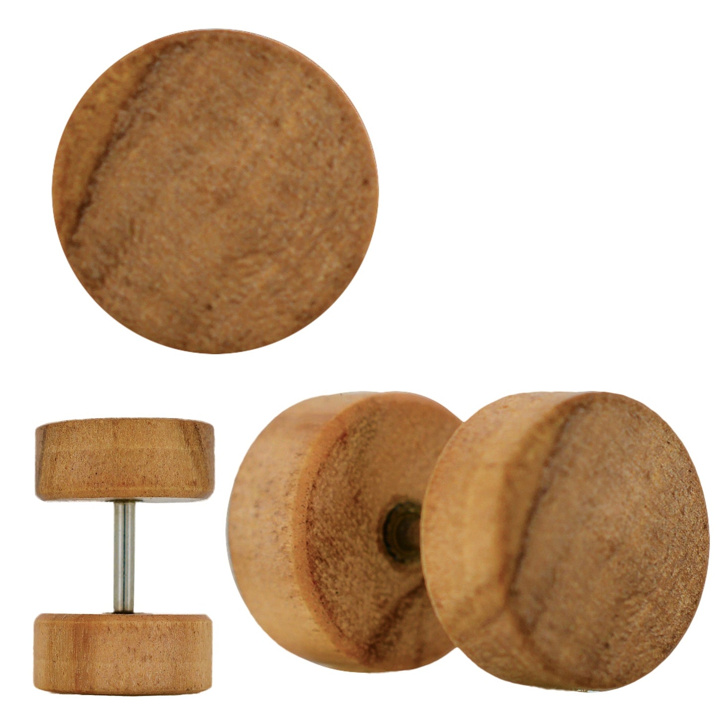 Round Wood Fake Cheater Plug Earrings - Pair