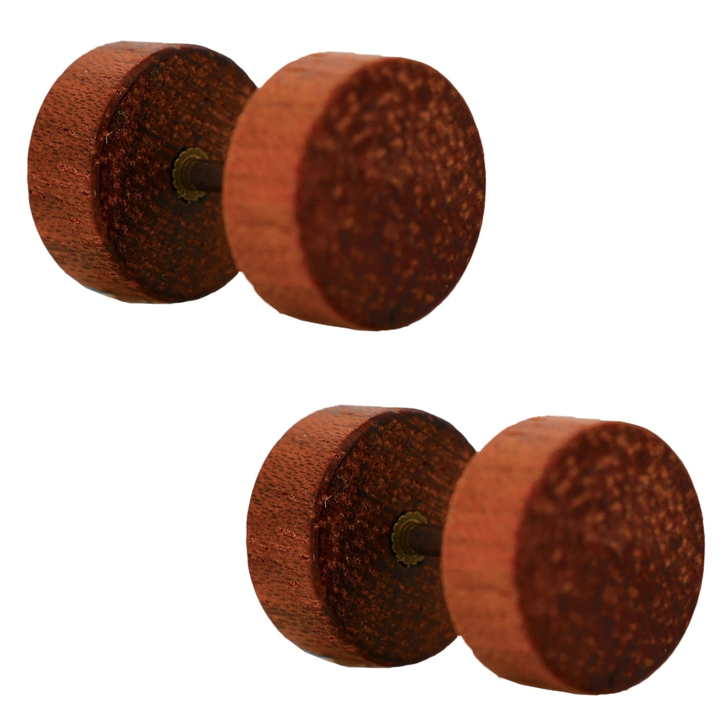 Round Wood Fake Cheater Plug Earrings - Pair