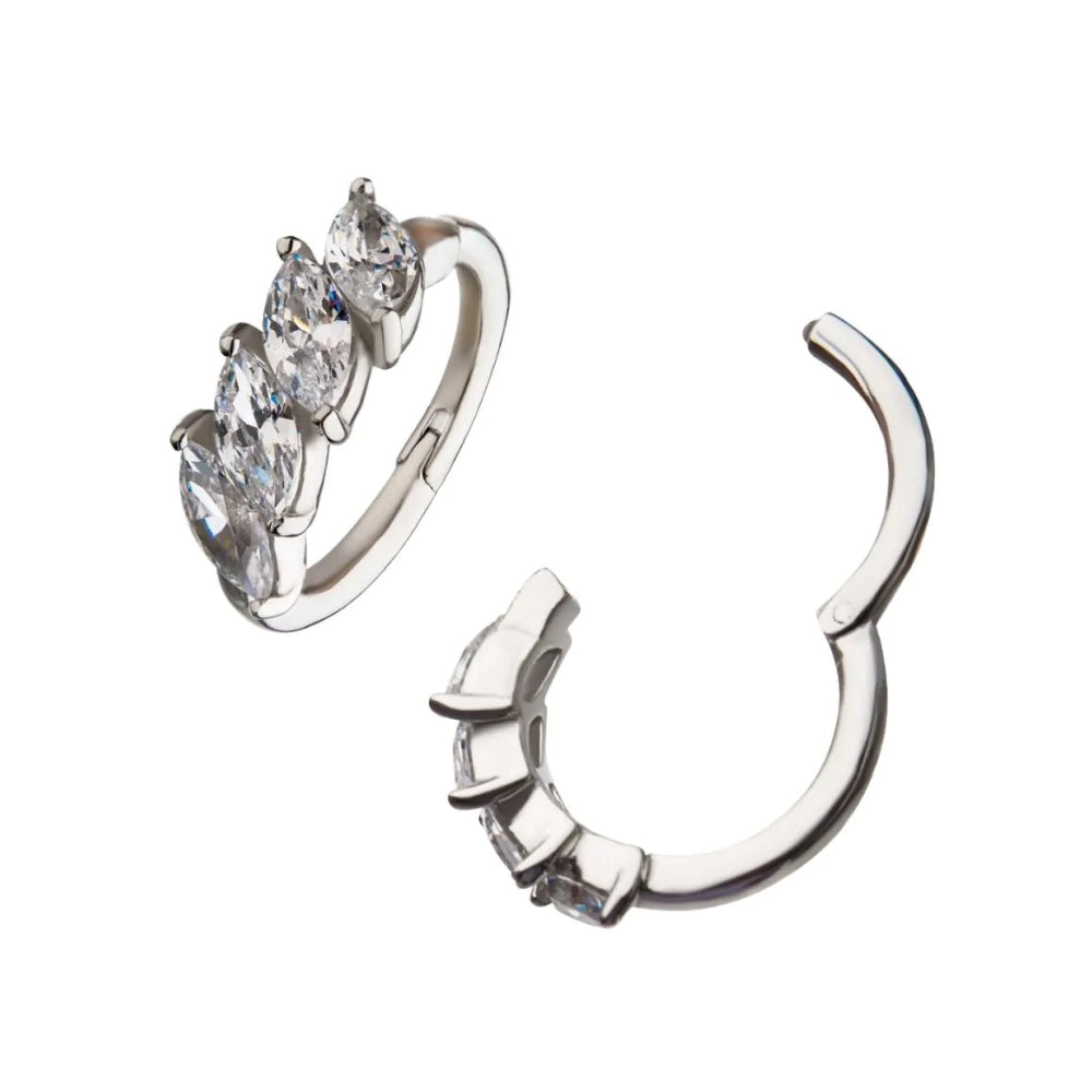 Four CZ Gem Cluster Hinged Segment - 14kt White Gold
