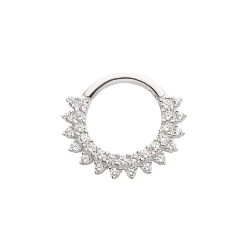 Front Facing Two Row Prong Set CZ Cluster Hinged Clicker - 14kt White Gold