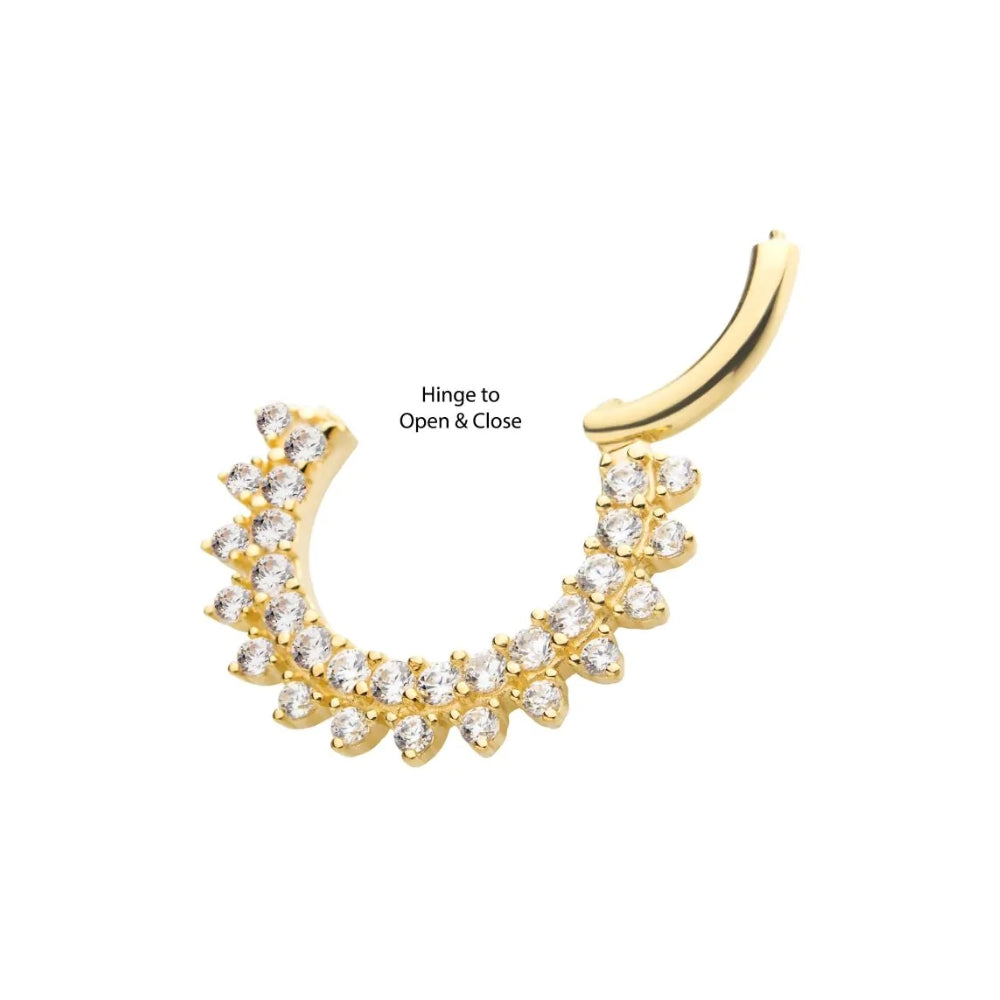 Front Facing Two Row Prong Set CZ Cluster Hinged Clicker - 14kt Gold