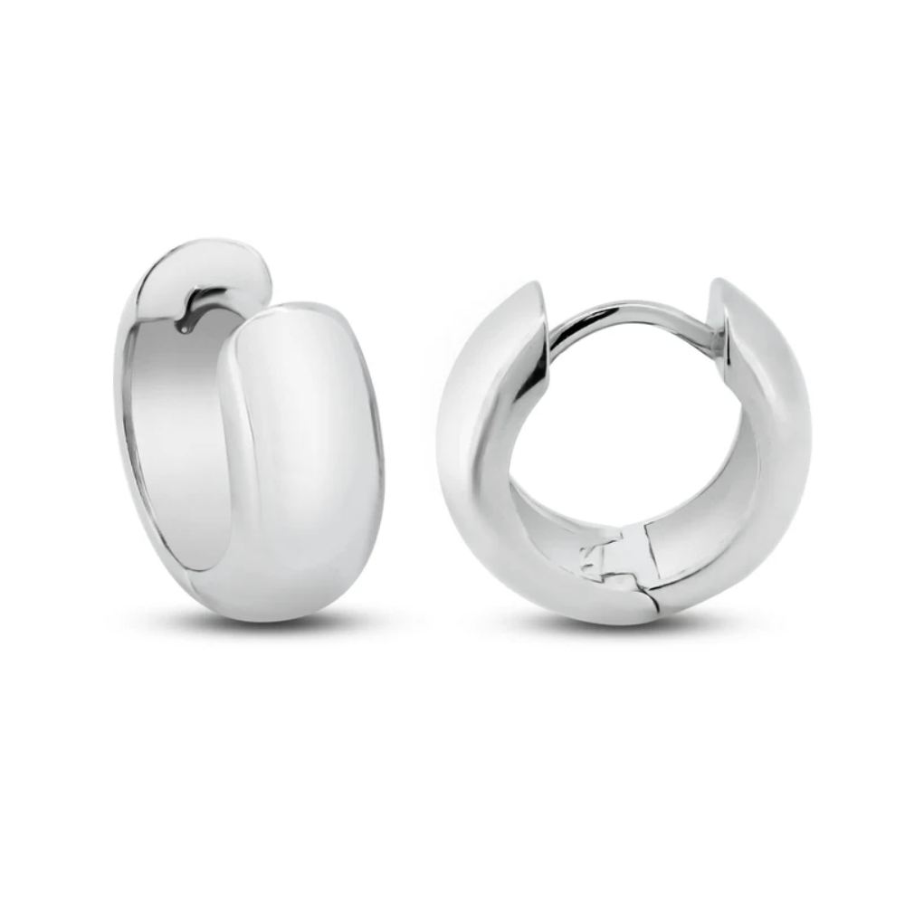 6mm Thick Domed Huggie Hoop Earrings - Pair - Rhodium Plated 925 Sterling Silver