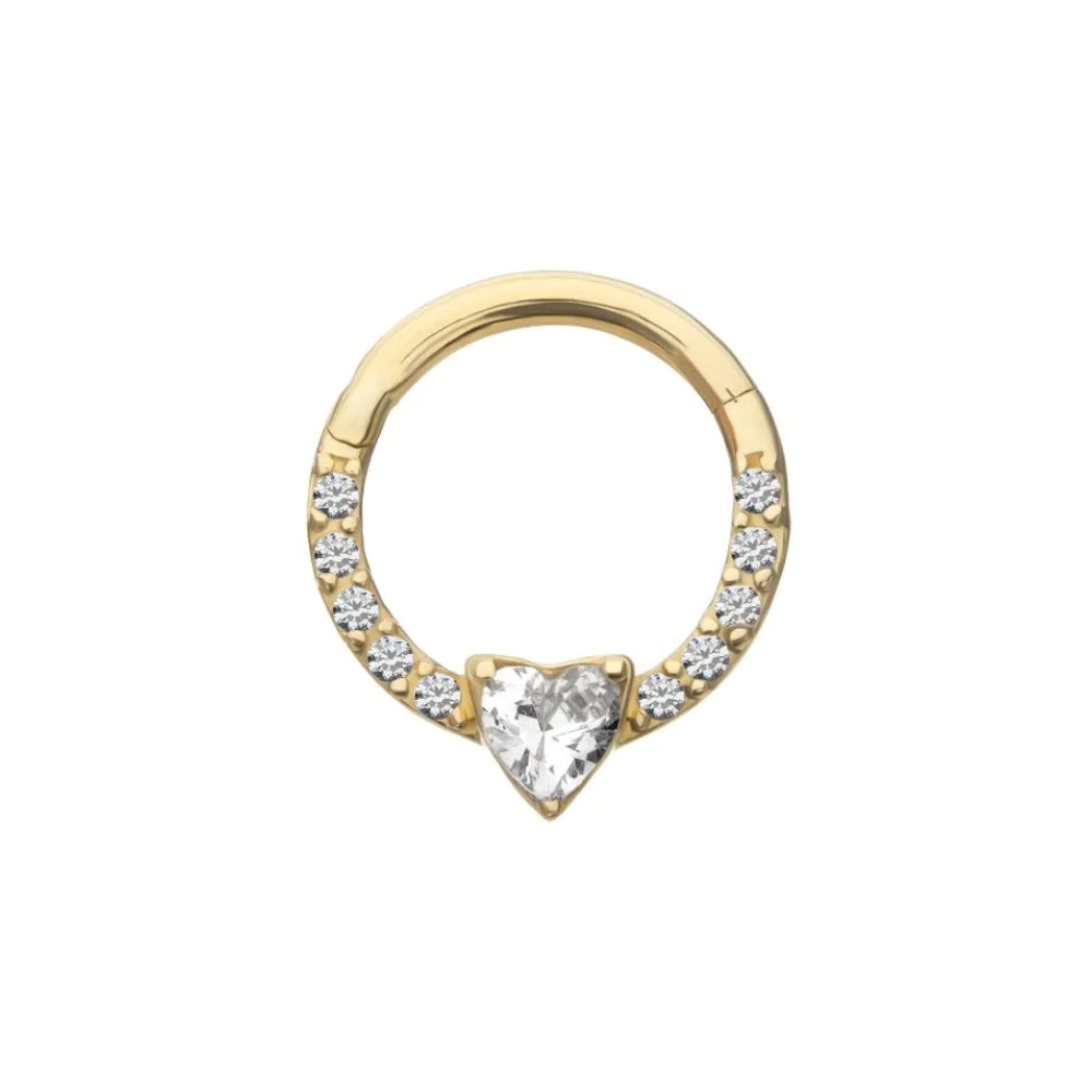 Gem Heart Front Facing Hinged Segment Clicker - 14kt Gold