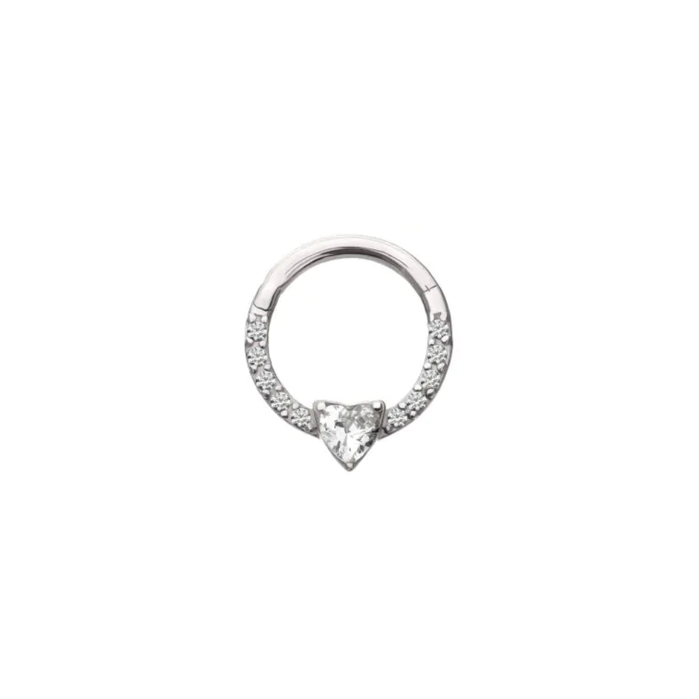 Gem Heart Front Facing Hinged Segment Clicker - 14kt White Gold