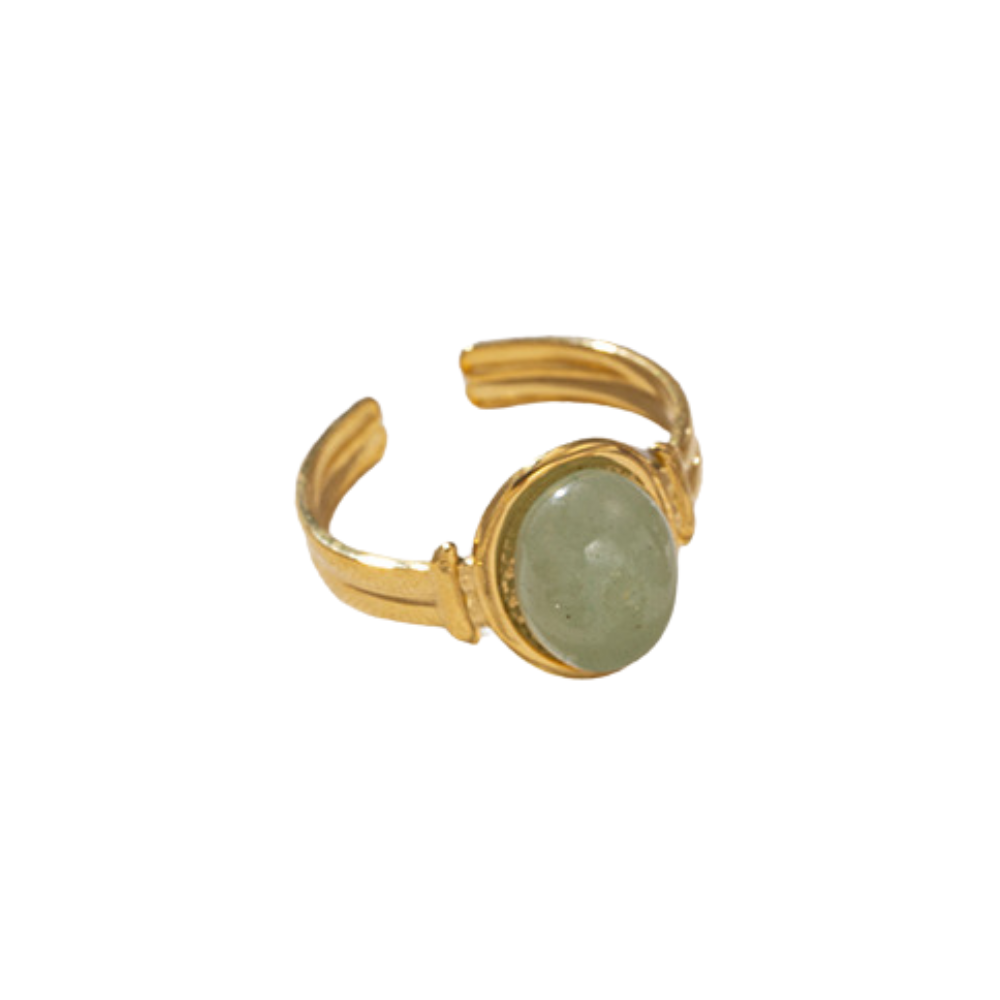 Oval Stone Center Adjustable Ring - Stainless Steel