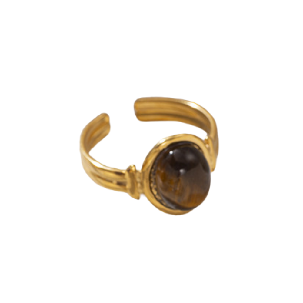 Oval Stone Center Adjustable Ring - Stainless Steel