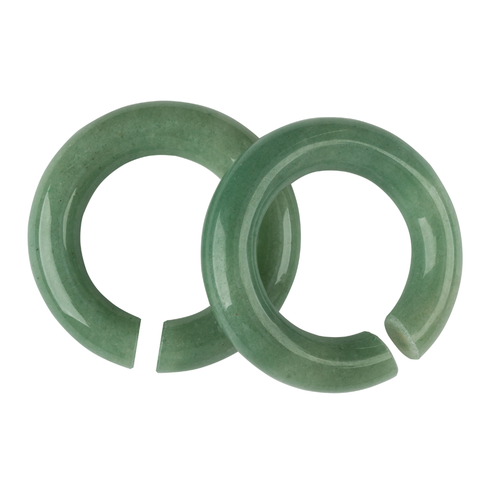 Green Aventurine Stone Hoop Plugs - Pair