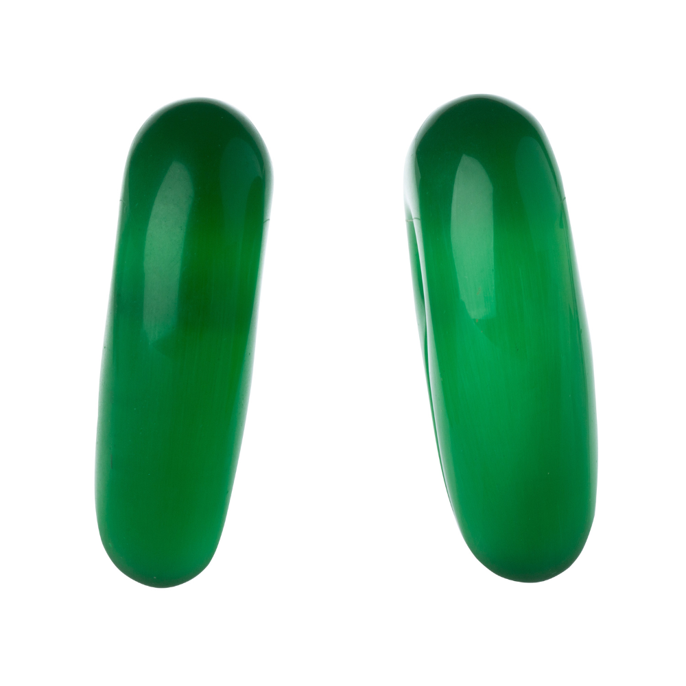 Green Cat's Eye Stone Keyhole Hanging Ear Weights - Pair