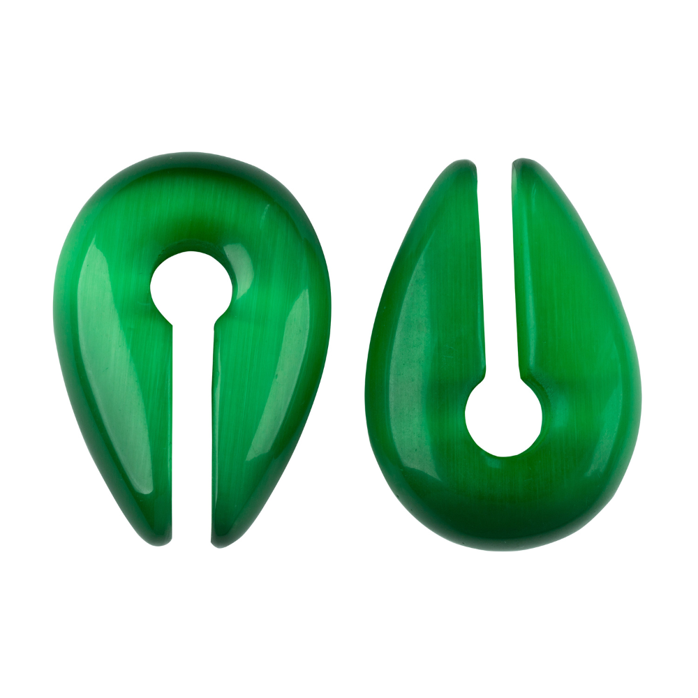 Green Cat's Eye Stone Keyhole Hanging Ear Weights - Pair