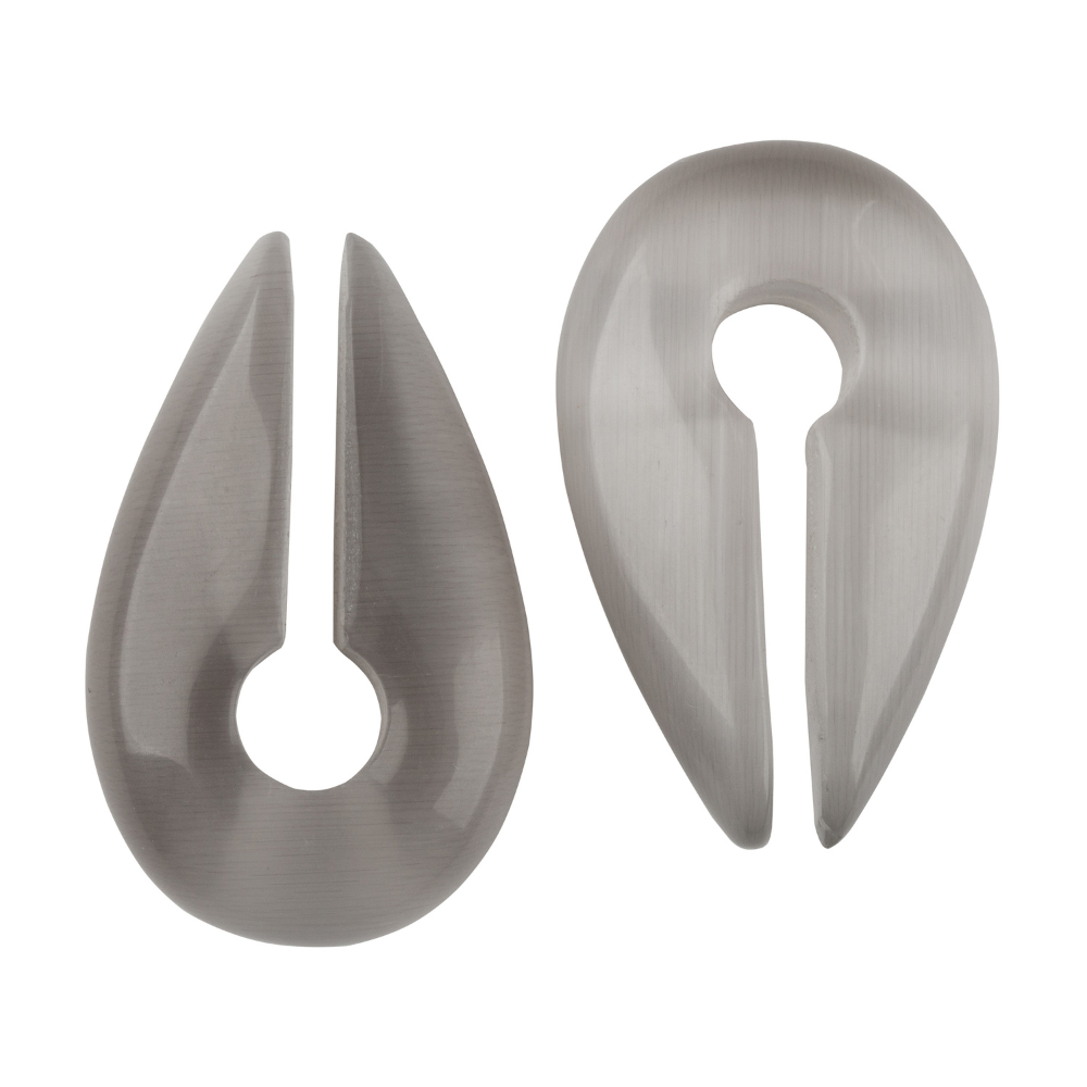 Grey Cat's Eye Stone Keyhole Hanging Ear Weights - Pair