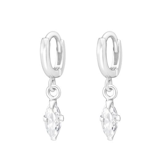 CZ Crystal Dangling Marquise Huggie Hoop Earrings - Pair - 925 Sterling Silver