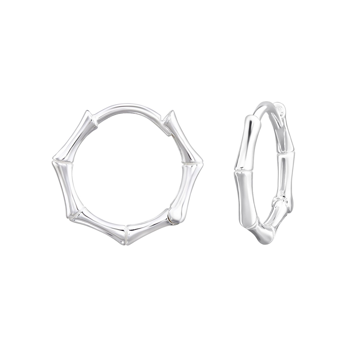 Bamboo Huggie Hoop Earrings - Pair - 925 Sterling Silver