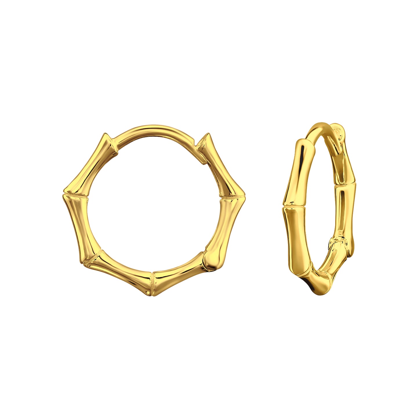 Bamboo Huggie Hoop Earrings - Pair - 925 Sterling Silver