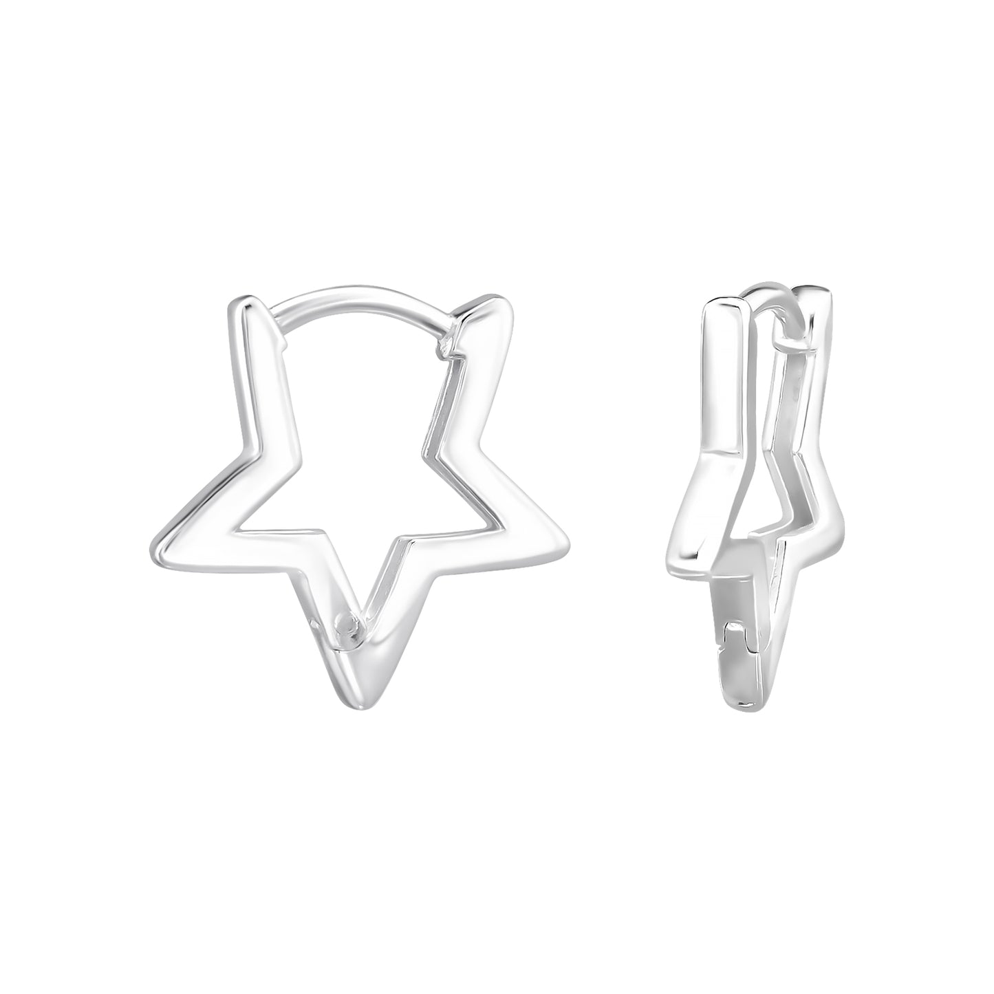 Star Shaped Huggie Hoop Earrings - Pair - 925 Sterling Silver