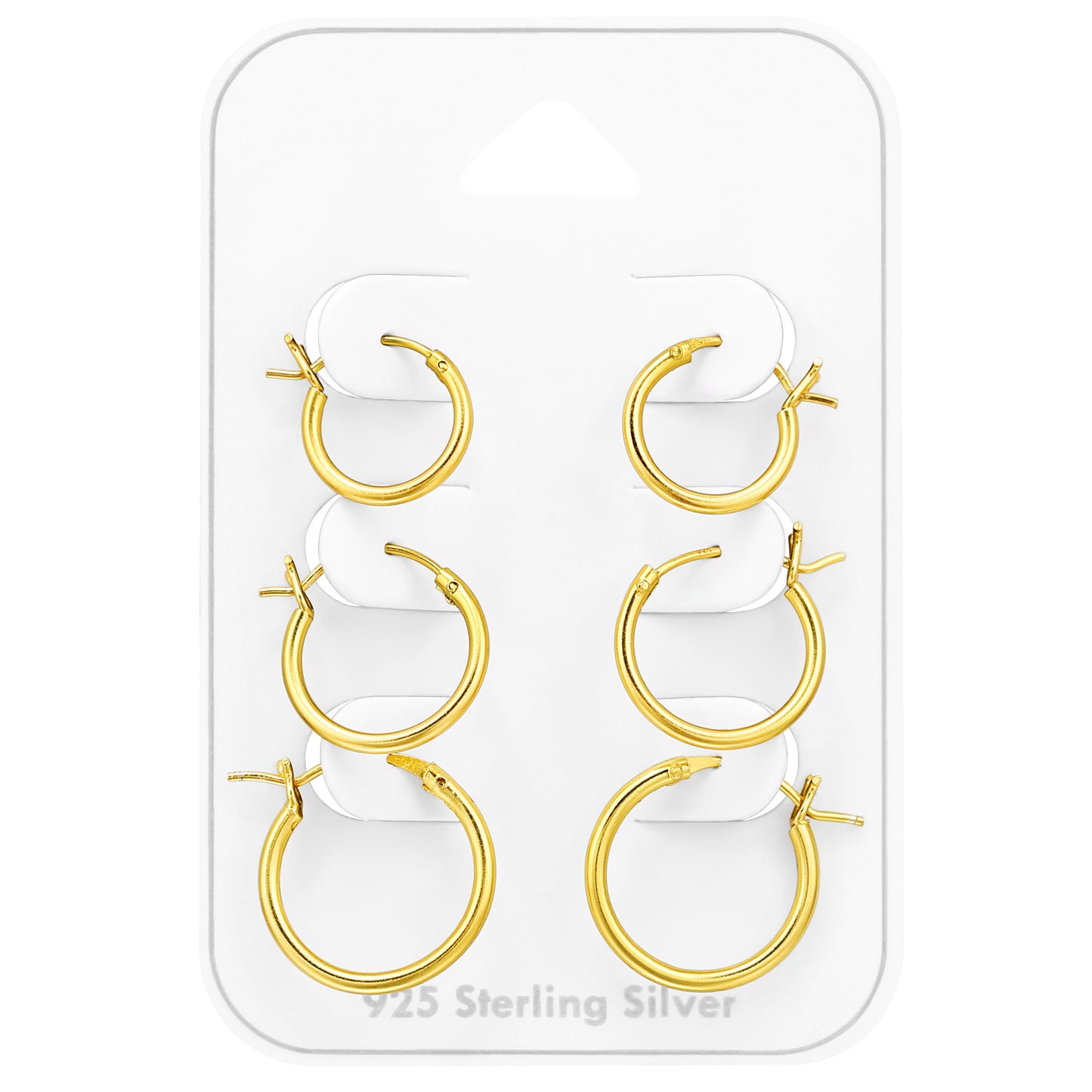 Set of 3 Pairs of Thin French Lock Hoop Earrings - Gold Plated 925 Sterling Silver