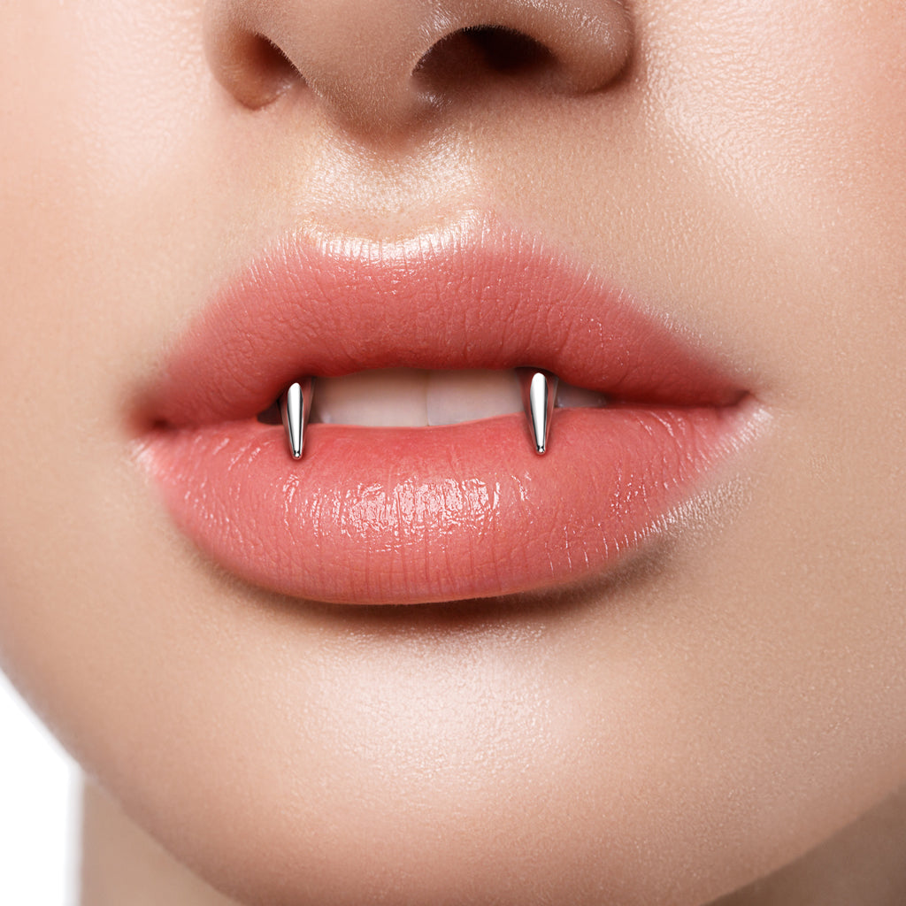 Spike Ends Smiley Piercing Vampire Fangs Horseshoe Barbell - 316L Stainless Steel