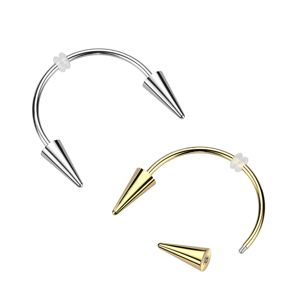 Spike Ends Smiley Piercing Vampire Fangs Horseshoe Barbell - 316L Stainless Steel