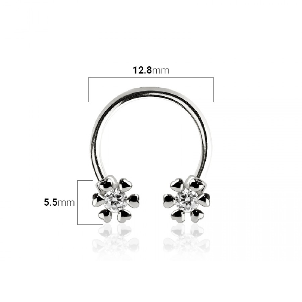 CZ Crystal Flower Ends Horseshoe Circular Barbell - 316L Stainless Steel