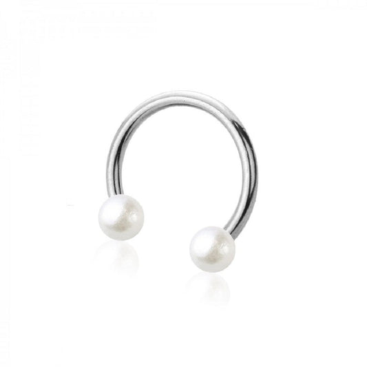 Faux Pearl Ball Ends Horseshoe Circular Barbell - 316L Stainless Steel