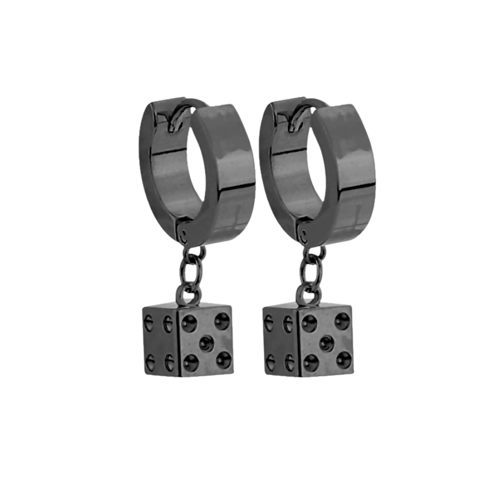 Dice Dangling Huggie Hoop Earrings - Pair - 316L Stainless Steel