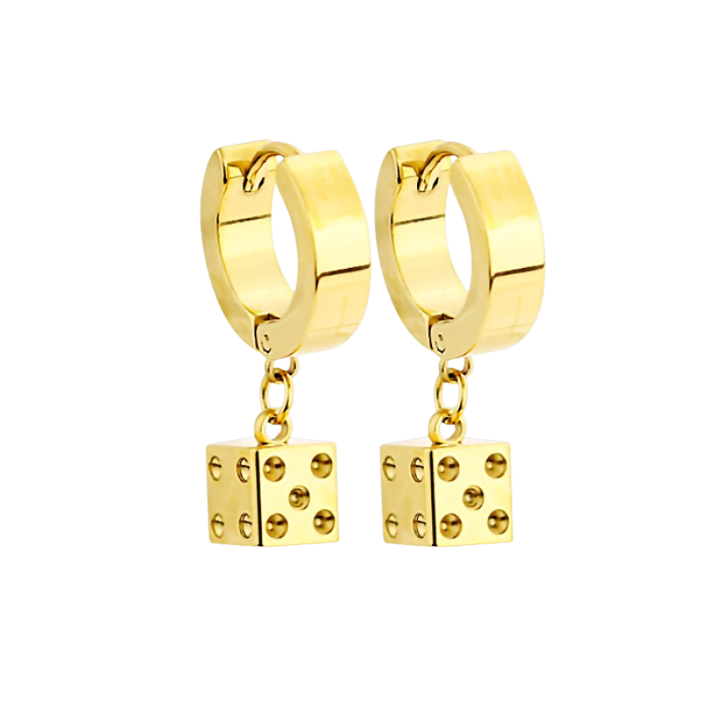 Dice Dangling Huggie Hoop Earrings - Pair - 316L Stainless Steel