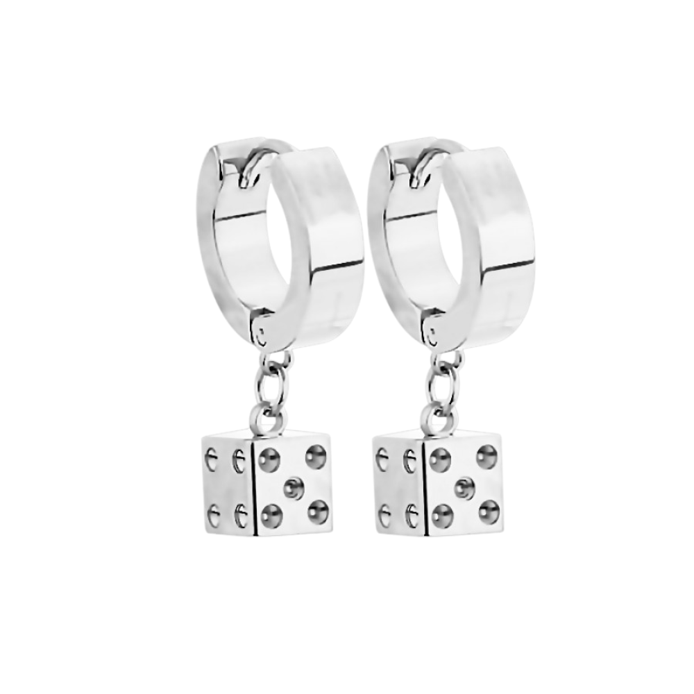 Dice Dangling Huggie Hoop Earrings - Pair - 316L Stainless Steel